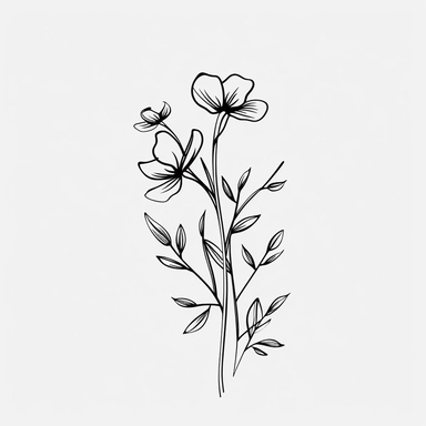 a vector line art Floral illustration, minimalism, Flower, Botanical clipart, branches, white background