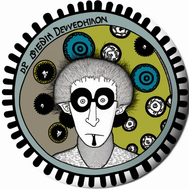sheep designer, Basil Wolverton, Dungeons & Dragons, handpainted punk zine fashion poster, clipart illustration, circle white background, circle border