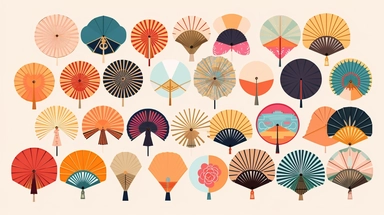 Uchiwa Fans vector clipart vector Uchiwa Fans cute collection, in the style of #screenshotsaturday, flat areas of color, flat color blocks, 1970–present, rough-edged 2d animation, lightbox, colorful animation stills