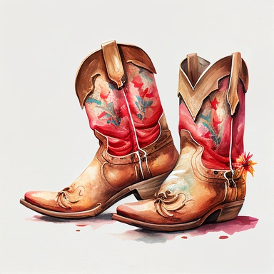 Cowgirl boots, Cowgirl clipart, Wild west, Western, Country girl, Cowboy boots, Watercolor, photorealistic. 4k, vector
