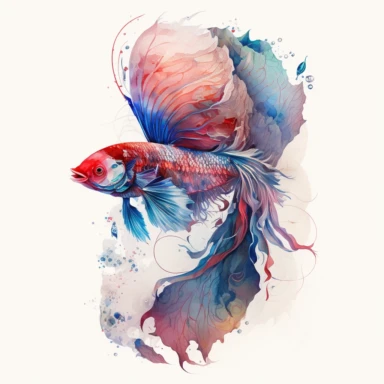 tarquois with red tail betta fish, light watercolor clipart, isolated on white background, James Jean and Peter Mohrbacher, no text, no captions