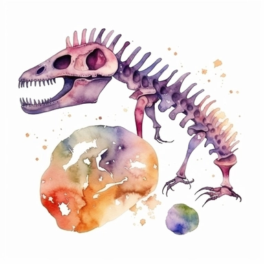 Watercolor dinosaur bones clipart, white isolated background, space out, hd