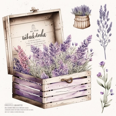 watercolor crate with lavender clipart