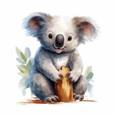 cute Koala Clipart sitting and smiling in the style of oil painting, on a white background