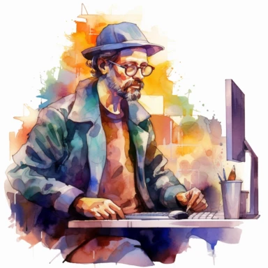 watercolor clipart computer man author