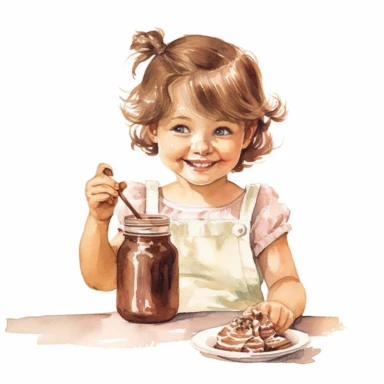 adorable cute vintage little girl eating Nutella, watercolor clipart, high quality clipart, no background , high details