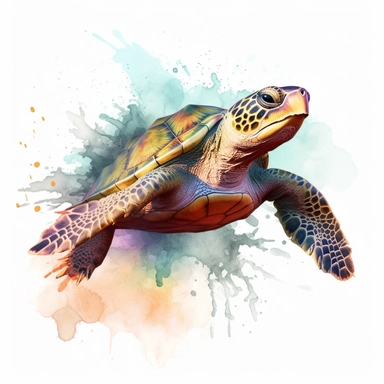 watercolour illustration free brushstrokes, beautiful and joyful, turtle, mark brooks, naturecore, animal clipart, isolated on a white background