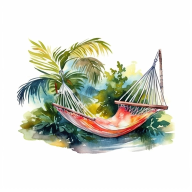 watercolor colorful clipart of a relaxing hammock, hd, on white background