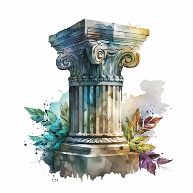 an ultra realistic hellenistic gems with watercolor effect,ultra realistic,ancient greece vibe,white background,suitable for digital clipart,hellenistic scene,ancient greece,vibrantly colors,greek column
