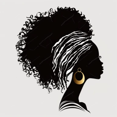 Black Woman silhouette, Afro female, hairstyle, cartoon, vector, sharp focus, super detailed, illustration, 16:9, v4, q2, 16k, High quality, clipart