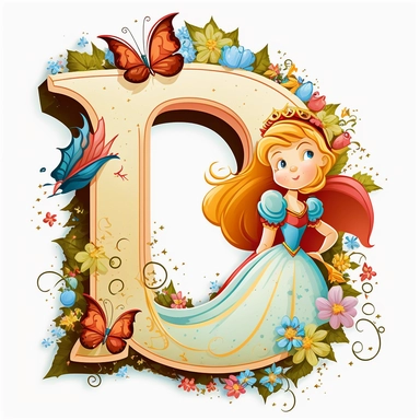 cute clipart for childrens book letter D happy disney princess theme