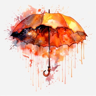 watercolor fire umbrella, flame around, detailed, hd, clipart