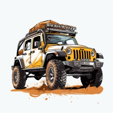 cartoon style jeep wrangler, clipart, white background