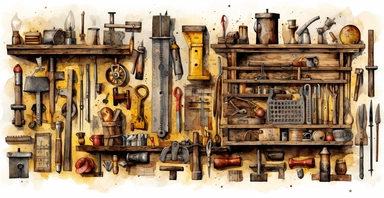 builder's tools, sharp strong details, watercolor clipart, I can't believe how beautiful this is