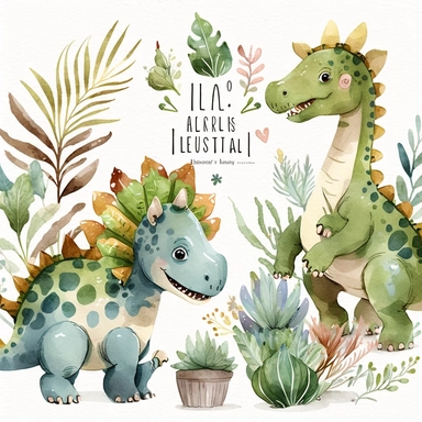 Watercolor dinosaurs clipart neutral baby boy clip art dino nursery deco no text
