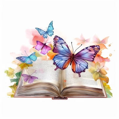 Fairy Book with Butterflies Watercolor Sublimation Clipart, Clipart, white background, no watermark, no text, no word,