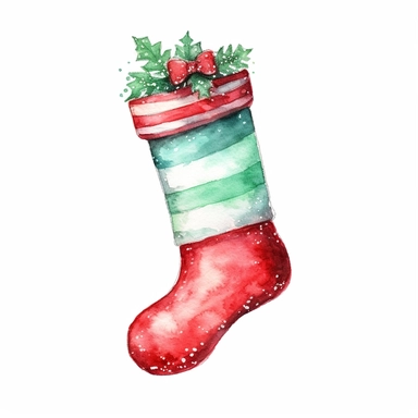 watercolor christmas stocking red green and white with white background clipart high resolution