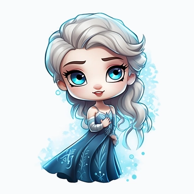 Chibi frozen orincess elsa cute clipart, procreate style