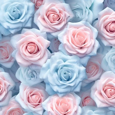 STYLE: 20 Pink Watercolor Roses 3D Clipart, lots of little roses seamless design | GENRE: modern floral | EMOTION: Elegant | SCENE: A seamless pale blue background | TAGS: modern Deco, roses, pattern, clip art, 3D, elegant, beautiful | DESIGN ELEMENTS: Geometric shapes, intricate details | AESTHETIC: modern Sophistication | COMPOSITION: Seamless, repeating pattern with a regular arrangement of elements | COLOR PALETTE: Rich, bold colors of pink and blush with high contrast | PRODUCTION: Digital 