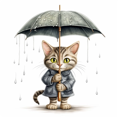 Axel scheffler illustration style cat holding an umbrella, high definition, 16k, insanely detailed, fine detail, sharp focus, illustration, white background, isolated clipart vector