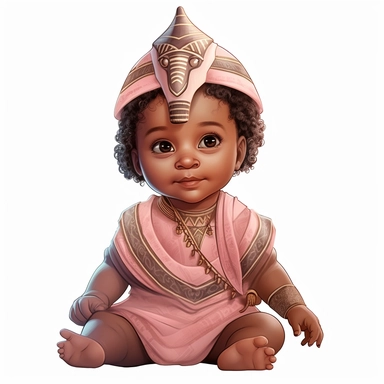 highly detailed clipart of an dark skin egyptian baby girl wearing pink egyptian baby clothes