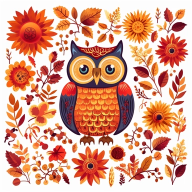 Autumn floral set. Colorful floral elements for fall floral clipart Flowers owl pumpkin apple floral bouquet vector