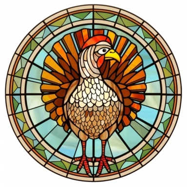 round stained glass turkey clipart, white background