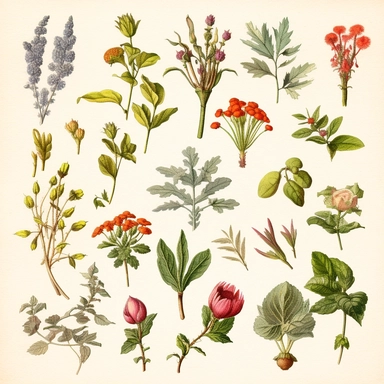 Clipart, vintage, watercolor, Ancient Herbals, botanical illustration, hand drawn, texture