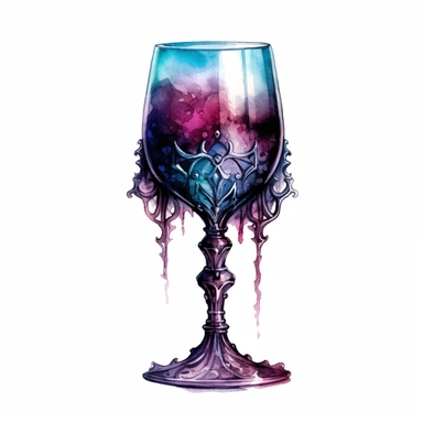watercolour Victorian Gothic fancy wine glass, dark Gloomy shades of iridescent. mysterious, fantasy, highly detailed, 32k, isoplated on a white background, clipart - <@1098423716465102849> (relaxed)