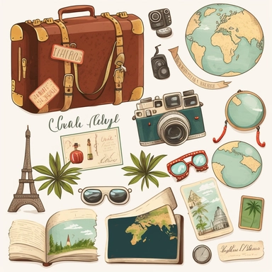 cute Travel clipart: suitcases, airplanes, passports, maps, landmarks, globes, cameras. clipart page 10 cliparts per page