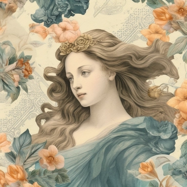 venus spring botticelli, ephemera paper design with ornate illustrations, vintage, distressed textures, muted colors, craft paper texture, watercolor washes Watercolor, vector, white background, rice paper texture, clipart, Seamless patterns, repeating patterns design, flat illustration, outlined , Vector, 4K, Art station, digital print, highly detailed clean, detailed illustration, 3D vector art, cute and quirky, fantasy art, watercolor effect, bokeh, Adobe Illustrator, hand-drawn, digital pain
