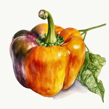 Clipart, Watercolor Bell Pepper, Solid white background, no background