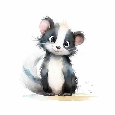 a watercolor painting of very cute baby Skunk, clipart pixar style