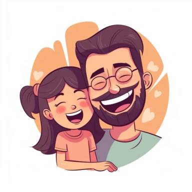 Father and daughter playing or laughing together, sticker style vector illustration for t - shirt, clipart, white background