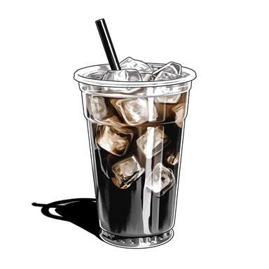 clipart black and white iced coffee, plastic style cup