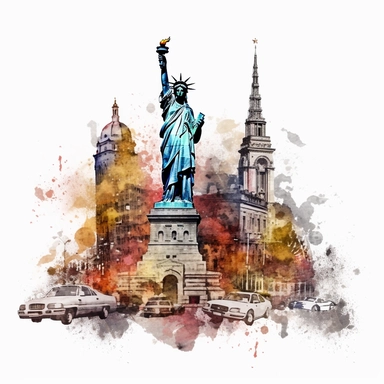 1 detailed travel clipart New York in the style of Watercolor clip art, clipart, on a white background