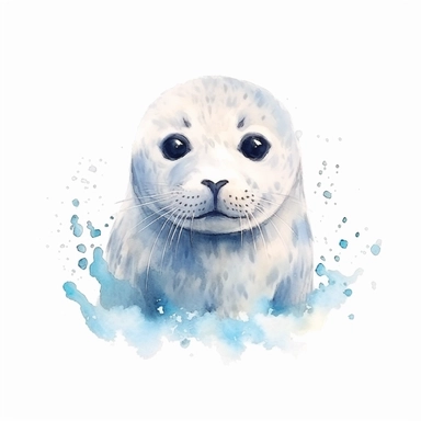 cute baby arctic harp seal, watercolor clipart, minimalist,white background,