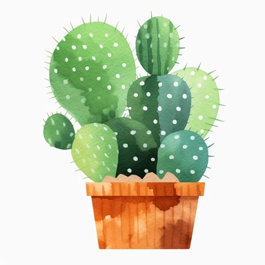 create a hand drawn watercolor clipart of a cactus potted plant, white background, 4k