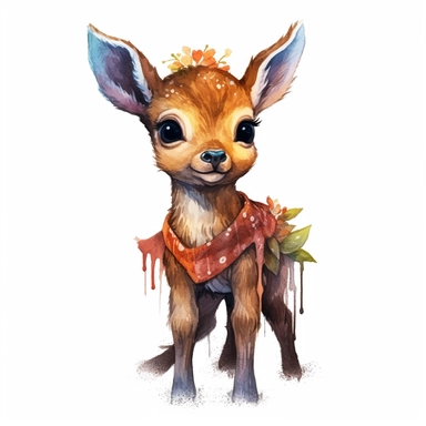 an adorable Deer baby in the style of watercolour clipart with detailed brush strokes