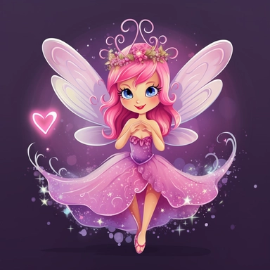 A magical fairy with wings that sparkle with glitter and a heart that glows with love. This beautiful creature flits around on delicate wings, spreading joy and magic wherever it goes. It's always there to grant wishes and make dreams come true, cartoon, clipart