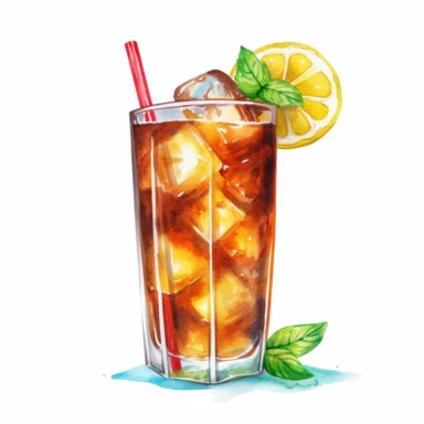 long island iced tea cocktail, watercolor illustration, clipart