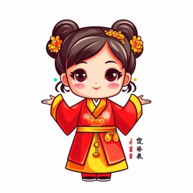 Clip art Chinese New Year costume, flat color, thick lines, cute cartoon white background 8k,--q3