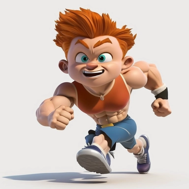 Adorable boy running, wearing athletic gear, full body, smiling, Sport graphics, action clipart, 8k, isolated on white background, 3d, rendered by pixar