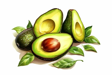 fresh chopped avocado, Clipart, On White Background, Vector Art, Spaced Out, Very Detailed, Colorful