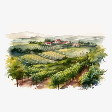 watercolor, hyper realistic, white background with margins, 8k, ultra detailed cut out, vineyards, open land, cut out clipart