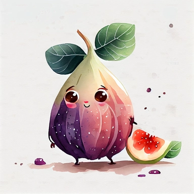 Fig - cute cartoon character white background clipart watercolor