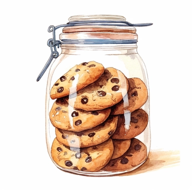 Watercolor chocolate chip cookies in a jar clipart, hd isolated on white background