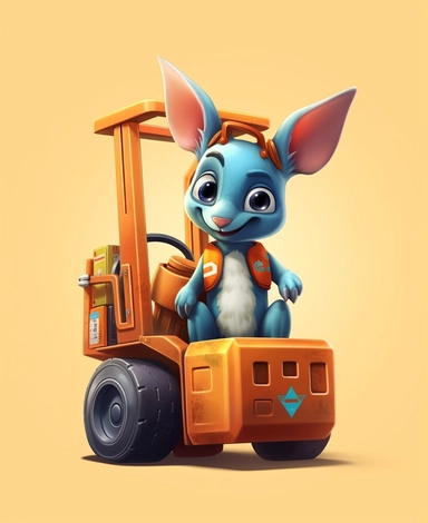 Showcasing a cartoon kangaroo as a forklift operator, with the design incorporating patriotic elements and symbols representing the United States. The overall design can appear polished and poignant, with the kangaroo proudly operating the forklift, that can be used as a sticker, colorful, highly detailed, with a white background, in the style of Pixar clipart, and no cut off edges.