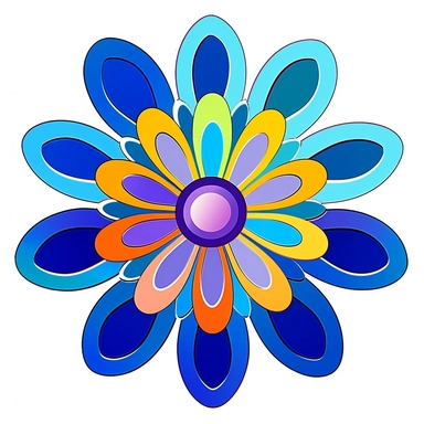 a flower clipart, in the style of violet and blue, creative commons attribution, pont-aven school, primary colors, bloomsbury group, animated gifs, cut and paste on a white background--ar 293:151