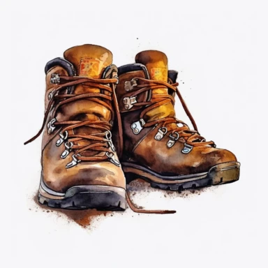 hiking boots, clipart, white background, realistic